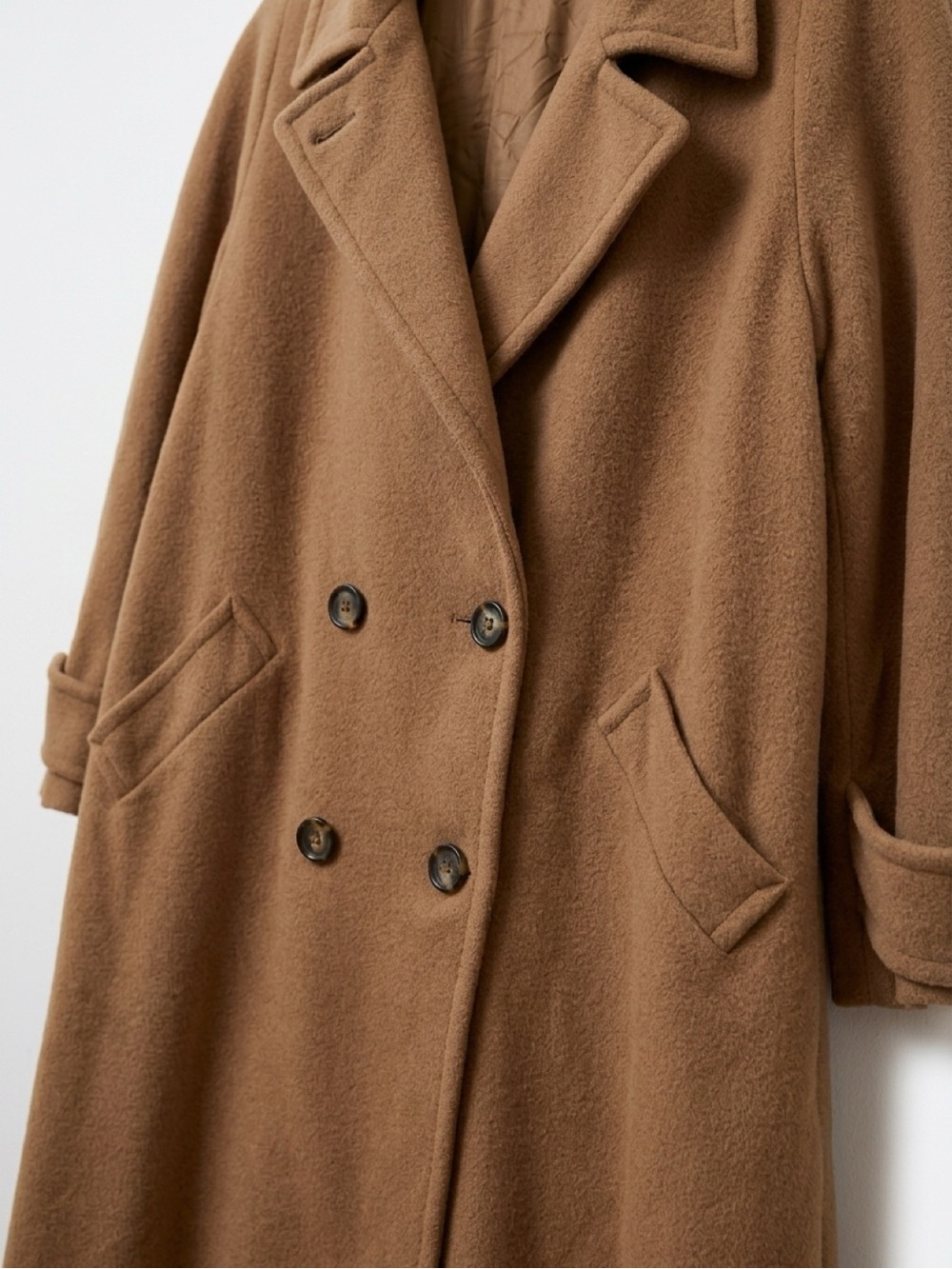 Women's Double-Breasted Tan Pea Coat 85% Wool et 15% cachemire - Picture 5 of 10